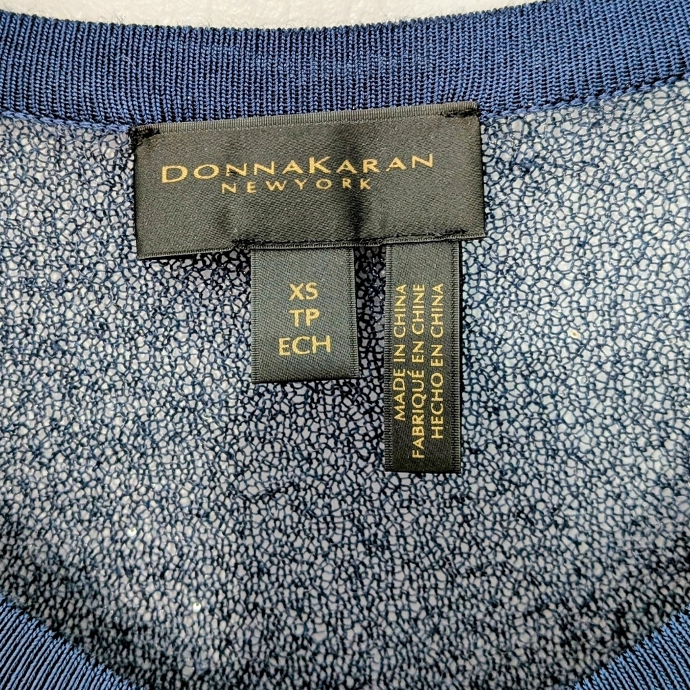 Donna Karan New York Sequined Button Front Long Sleeve Cardigan โ Navy โ XS #159 - Picture 5 of 9